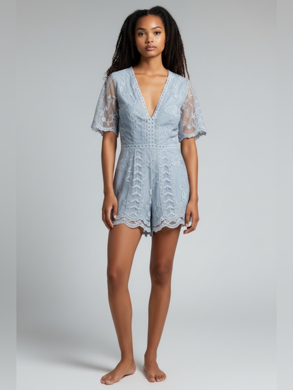 Socialite - EC - Powder Blue Lace V-Neck Romper